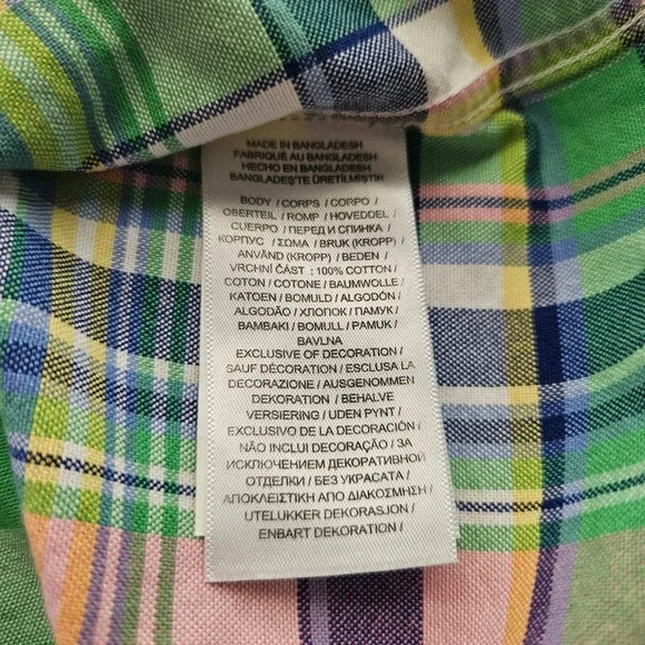 Polo Ralph Lauren Kids Plaid Short Sleeve Button Down Shirt Green Pink 3/3T - Picture 3 of 4